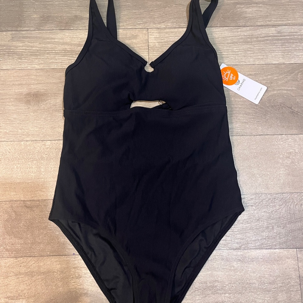 Charmo Ribbed One Piece Cutout Scoop Neck High Cut Padded Monokini Size S